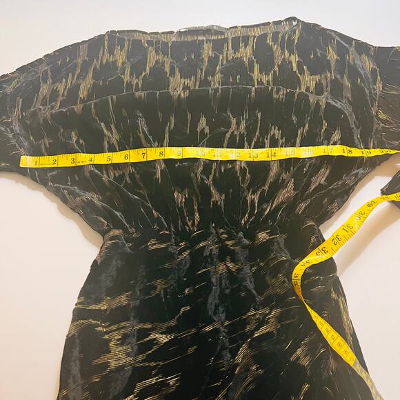 Zara Velvet Burn Out Glittery Puff Sleeves Tulip Dress Size Small Black Gold - Picture 10 of 10
